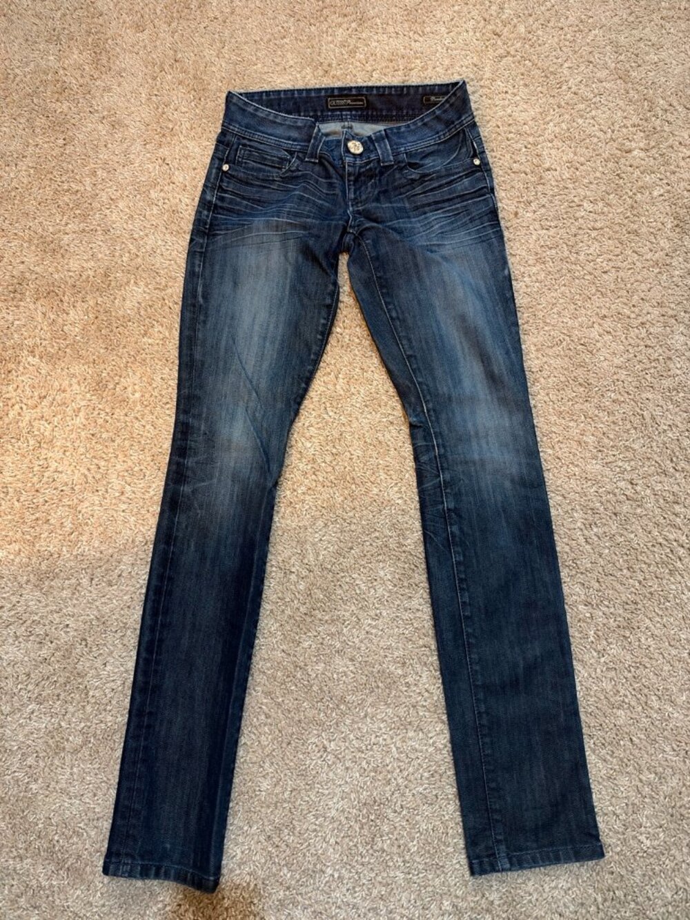 Guess Premium Daredevil Skinny Jeans, Women's 24, Dark Blue, Rhinestones